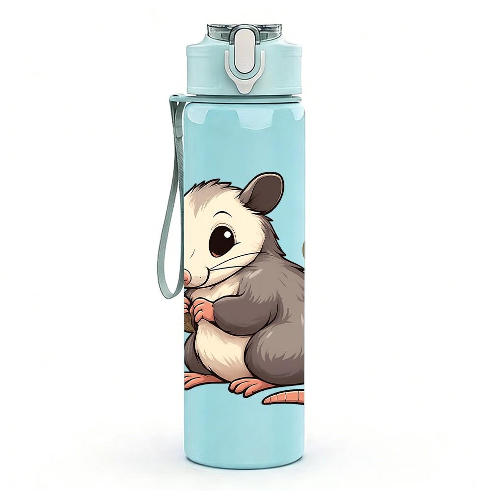 1PC Mouse Floral Illustration 750ml Color Plastic Sports Water Bottle Leakproof Flip Straw Lid Suitable for Sports Office Home Use