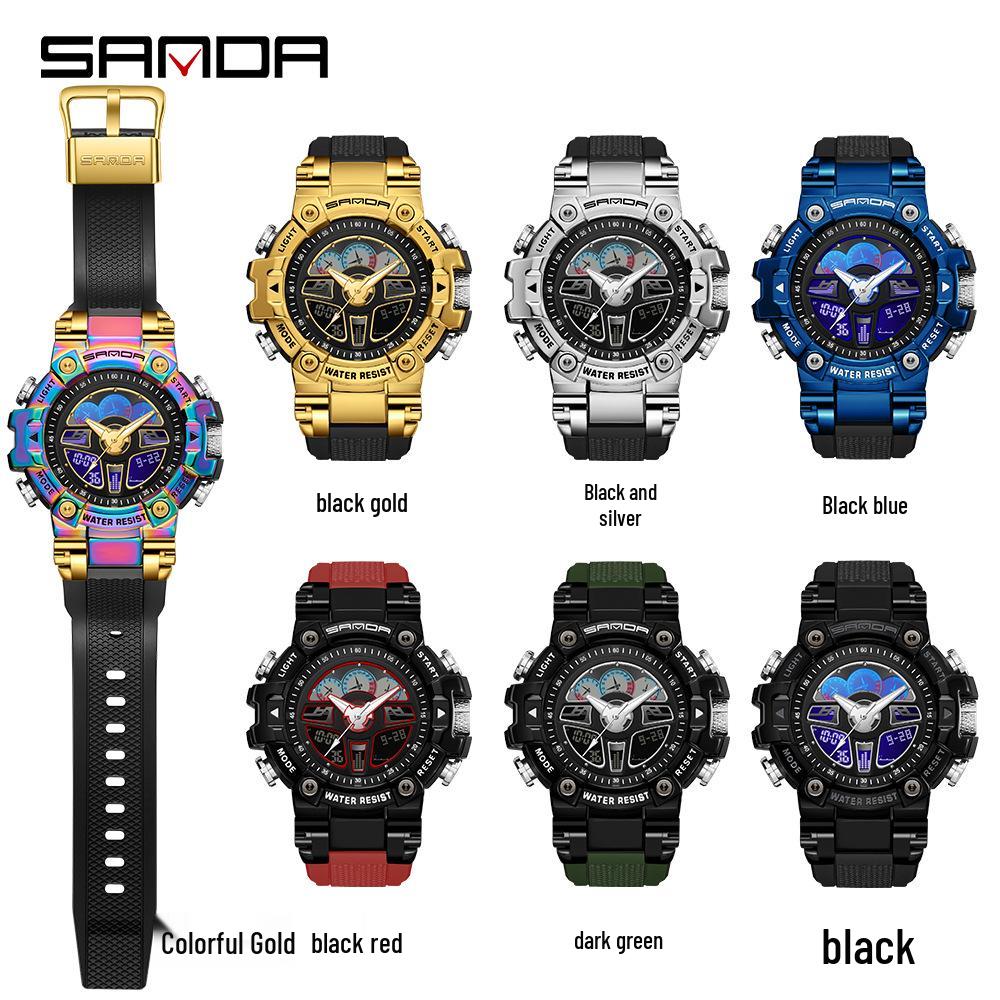 Sanda Harajuku-Style Black Technology Luminous Sports Electronic Men's Watch
