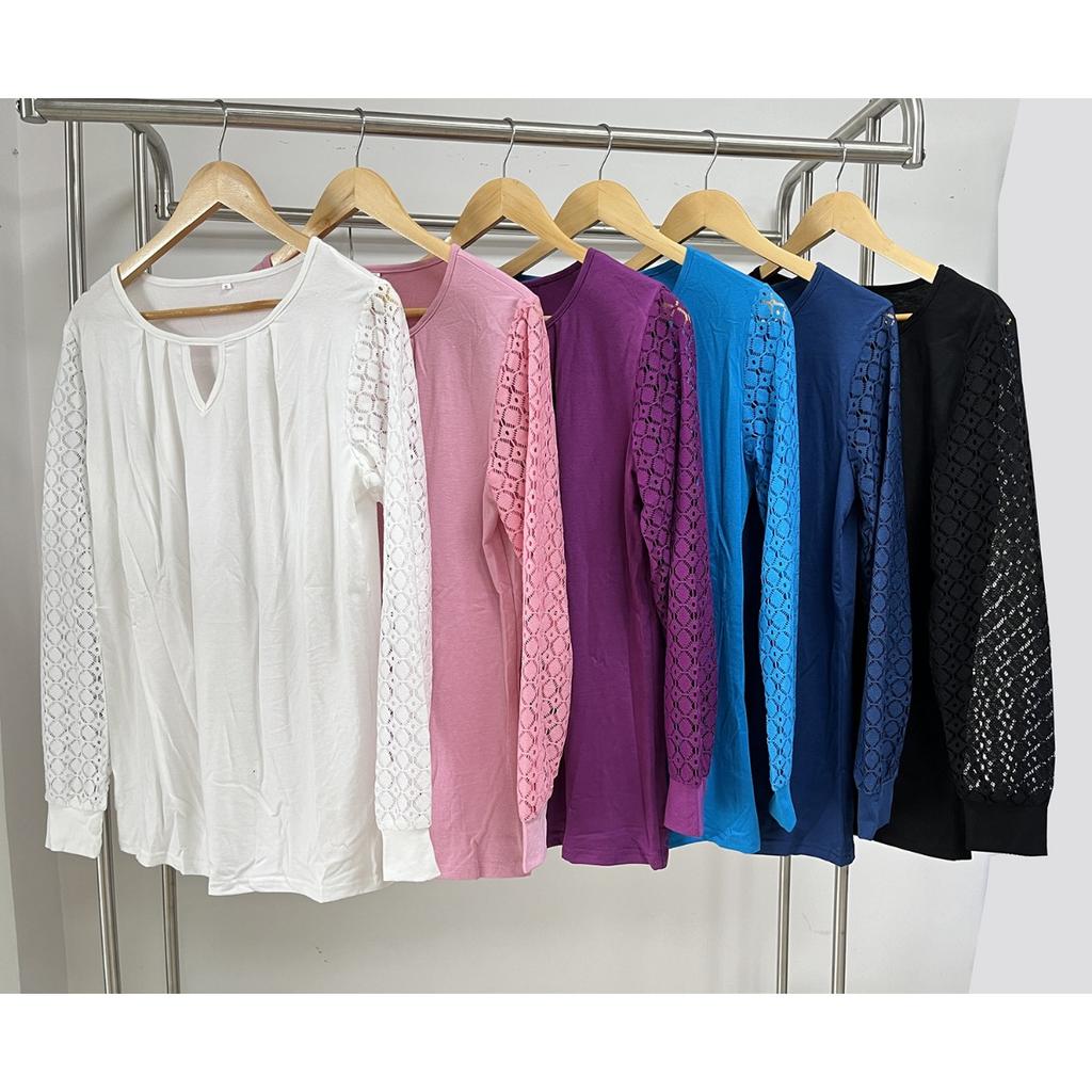 Fall Winter New Women's Solid Color Lace Splicing Loose Long Sleeve T-shirt Top For Cross-border Europe America