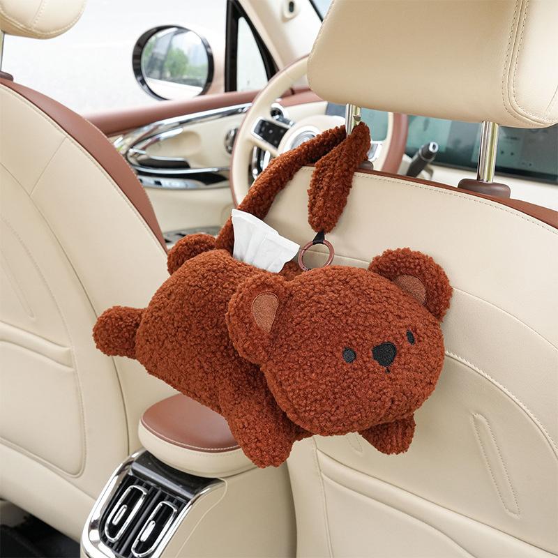 Cute car tissue box creative cute pet car multi-functional hanging paper drawer box cartoon armrest box tissue bag cute pet tissue box-little bear