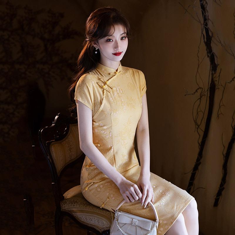 Yellow national style new Chinese Suzhou cheongsam improved young women's high sense small daily medium and long summer