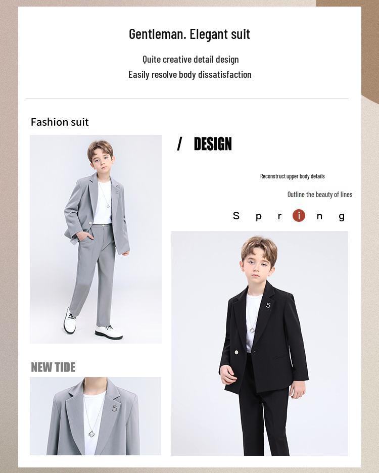 Chlapecký pohledný formální narozeninový oblek a sako v britském stylu pro fotografování a pro družbu