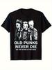 Herren Altes Punk Never Die Punk Irokesen Grafik T-Shirt - Schwarz mit Irokesen Print