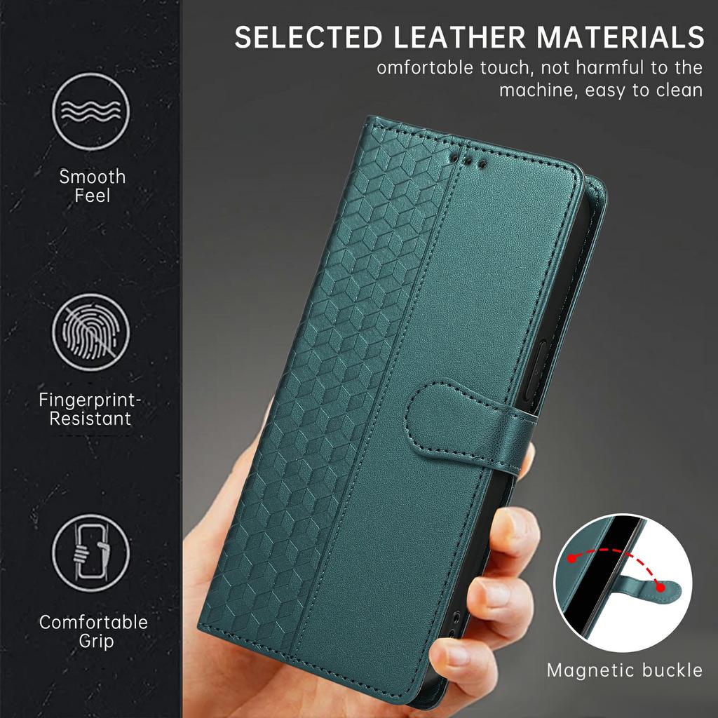 For iPhone 16 Case 3D Rhombus Grid Imprinted Wallet Leather Phone Cover with Lanyard