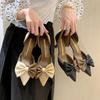 Fashion 2024 New Pointed High Heels for Women in Spring, Summer, and Autumn Korean Fashion Slim Heel Bow Single Shoe for Women