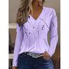 Casual Long Sleeved V-neck T-shirt for Spring and Autumn, Women's Clothing, Color Block Design