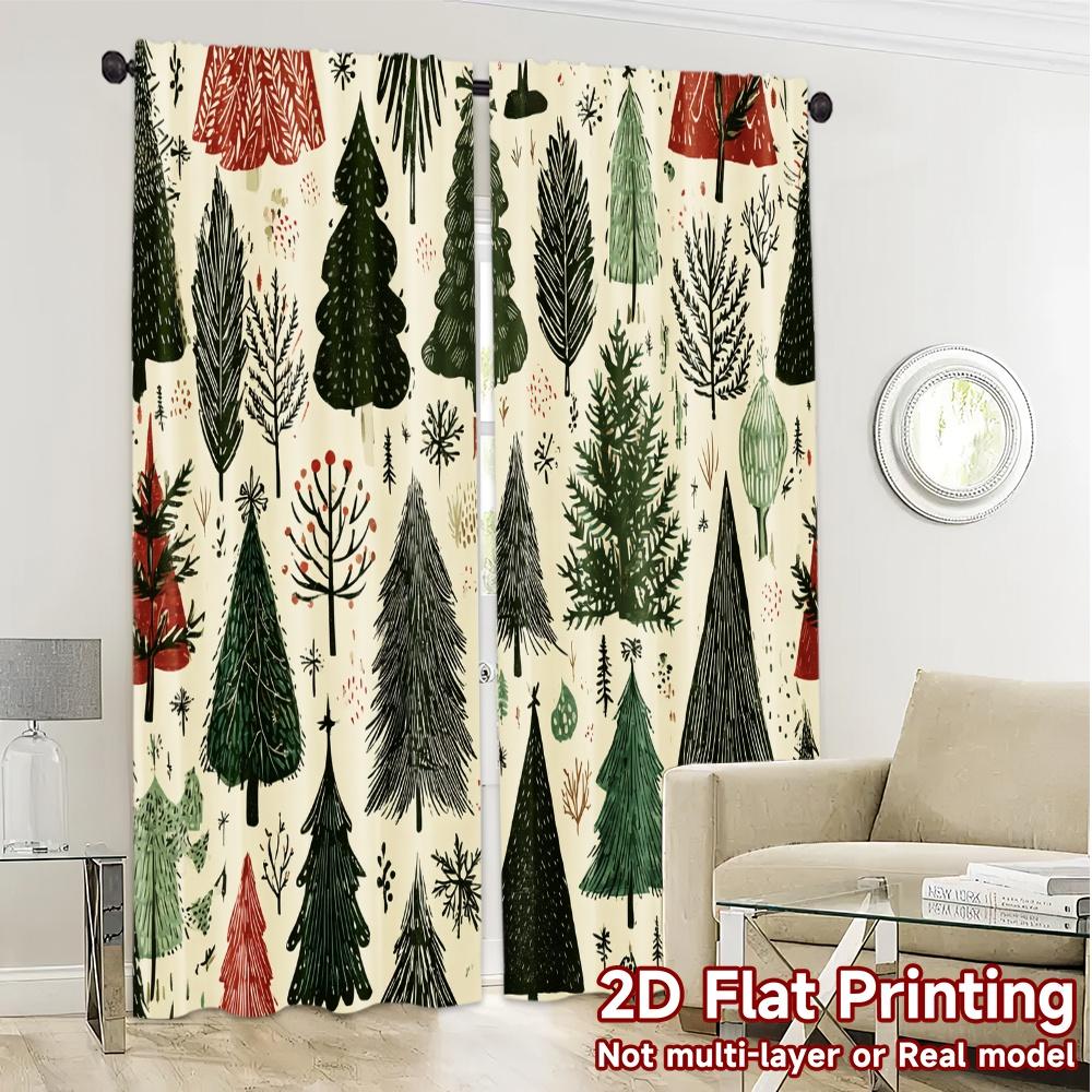 2D Flat Printing  JIT 2pcs   Curtains (Without Rod) Festive Forest(1) Minimalist Chic Curtains Polyester Easy Install Curtains