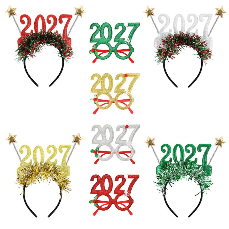 Festive Plastic Glasses Party Headband 2027 New Year Christmas Decor Hair Accessory for Kids Holiday Party Gift
