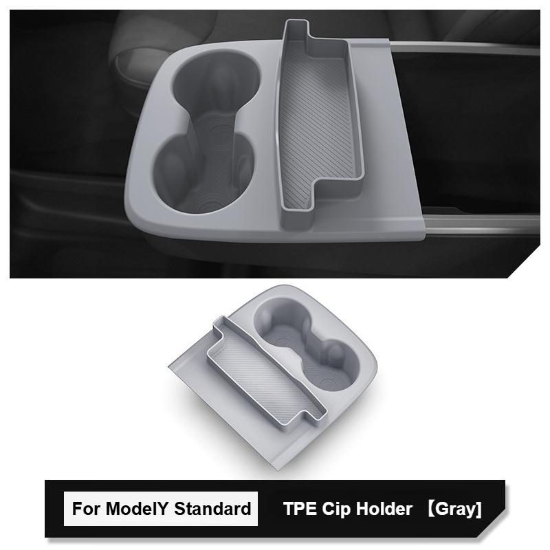 Center Console One‑Piece Cup Holder Only For Tesla ModelY Standard 2025 2026 Pure‑TPE Integrated Mat Insert Armrest Storage Box