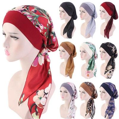 Women Elastic Pre-Tied Headwear Muslim Turban Hair Loss Hat Chemo Pirate Cap Cancer Head Scarf