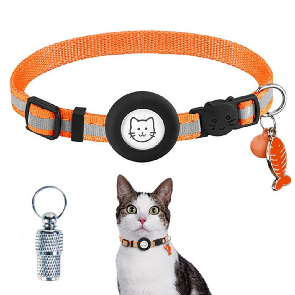 For AirTag Tracker Reflective Pet Collar Silicone Protective Case with Bell/ID Tag