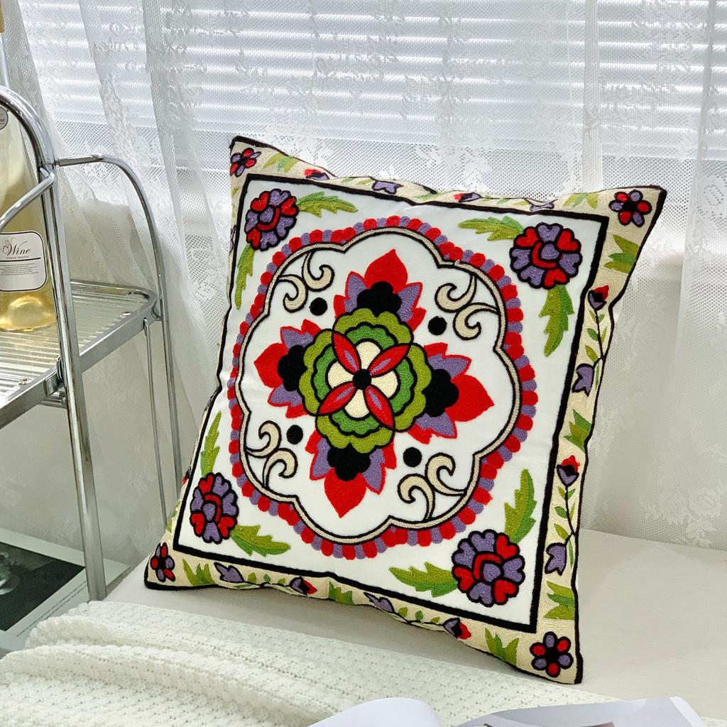 45x45cm Ethnic-Style Floral Embroidered Pillowcase Cojines Cotton Owel Embroidered Throw Cushion Cover Headboard Pillowcases