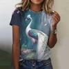 Peacock T-Shirts Animal Women Fashion O-Neck Short Sleeve T Shirt Y2k Harajuku Oversized Tees Tops Female Clothing