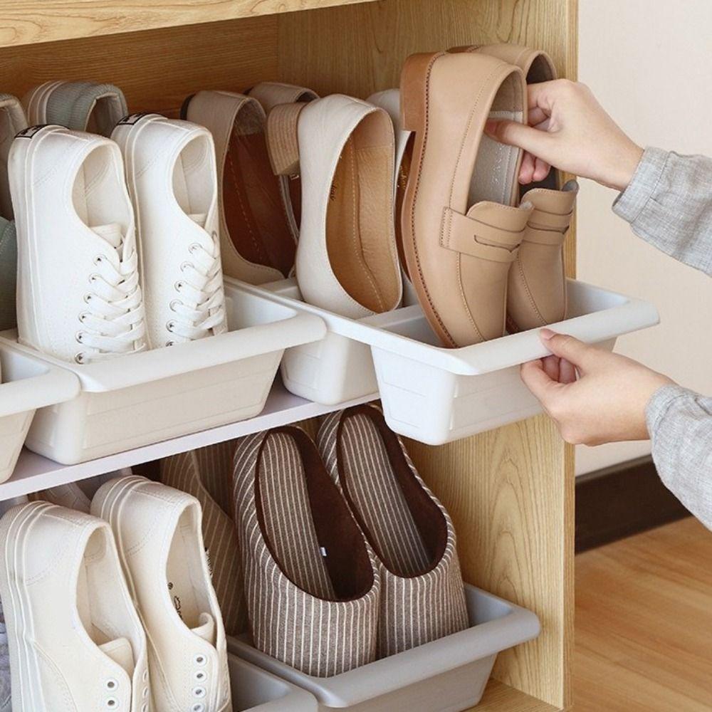 2PCS Nordic Style Oblique Plug-In Shoe Storage Rack Plastic Vertical Slippers Rack  Bedside
