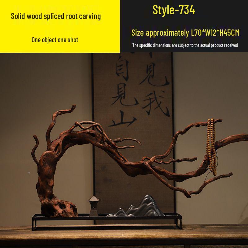Chinese Zen Withered Wood Landscape Carving: Solid Wood Home & Hotel Decor