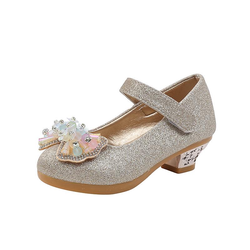 2023 Princess Crystal High Heels with Bow - Formal Leather Shoes for Girls' Runway and Performance
