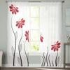 Röda Blommor Linjer Växtgardin Tyll Dekorativa Skira Gardiner för Vardagsrum Sovrum Kök Hotell Hem Fönsterpaneler