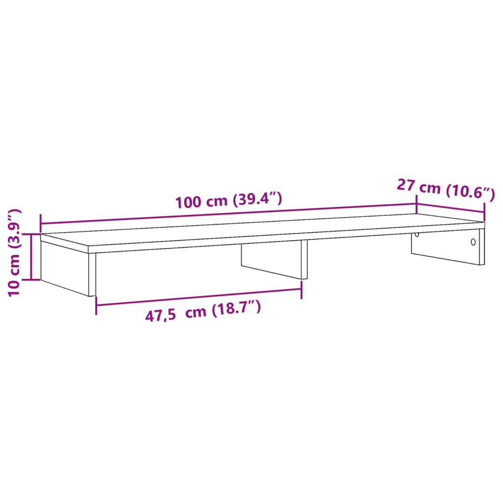 Dual Monitor Stand White 100 X 27 X 10 Cm Engineered Wood