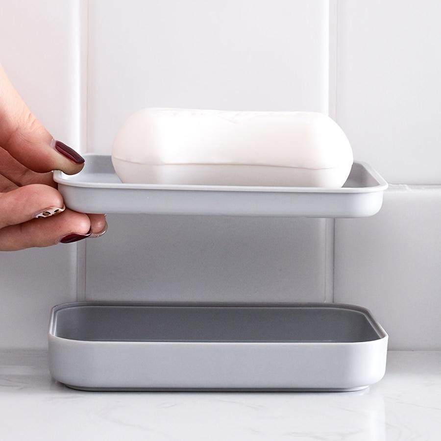 1pc Double-Layer Soap Dish with Drainage Holes - Durable Plastic Rectangular Soap Holder for Bathroom & Travel, Hygienic Drainage Design