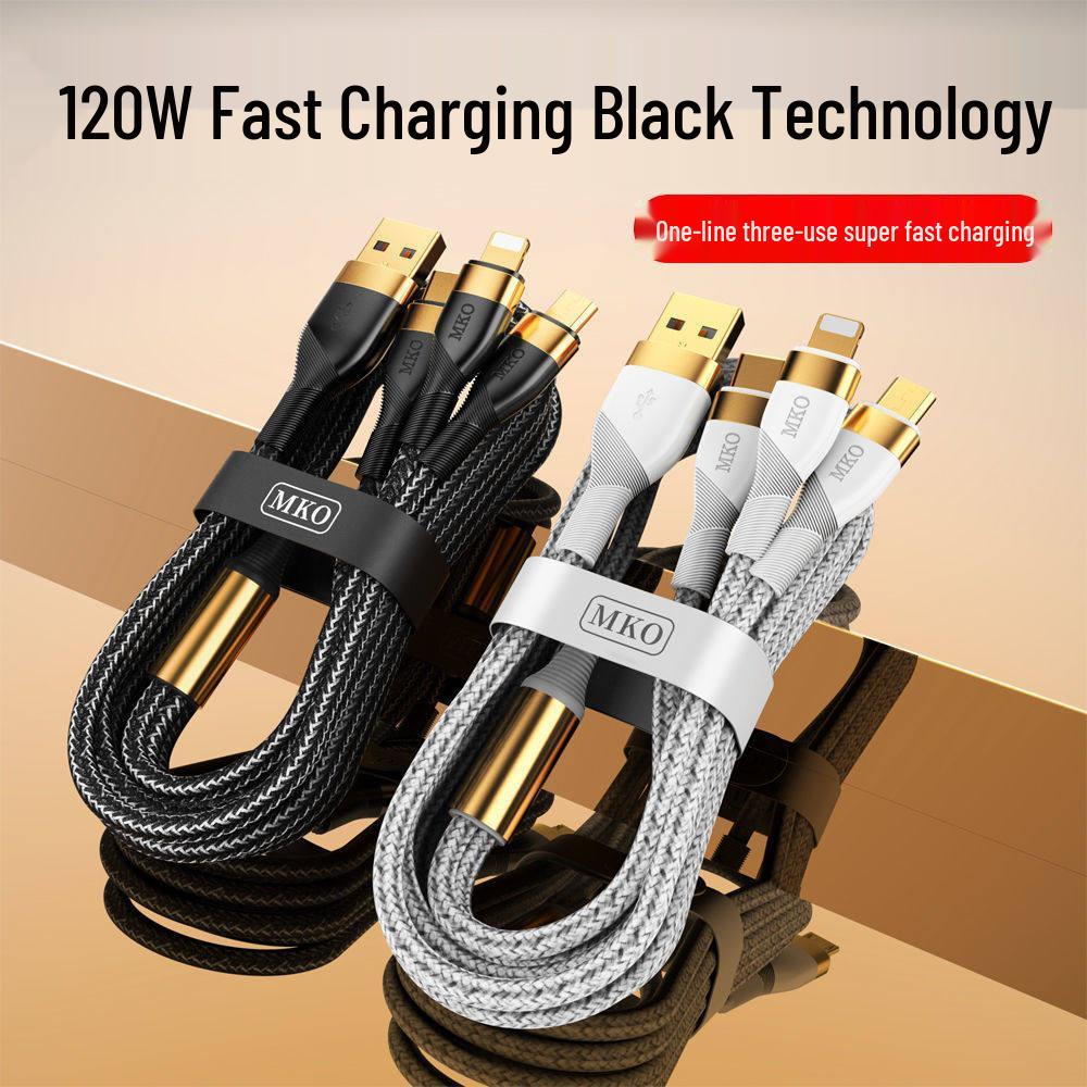 66W 3-in-1 Data Cable: Fast Charging 120W 6A for Apple, Huawei, and More