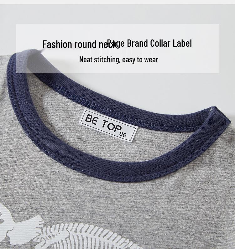 2026 Summer Boys Korean Style Dinosaur Round Neck Cotton T-shirt