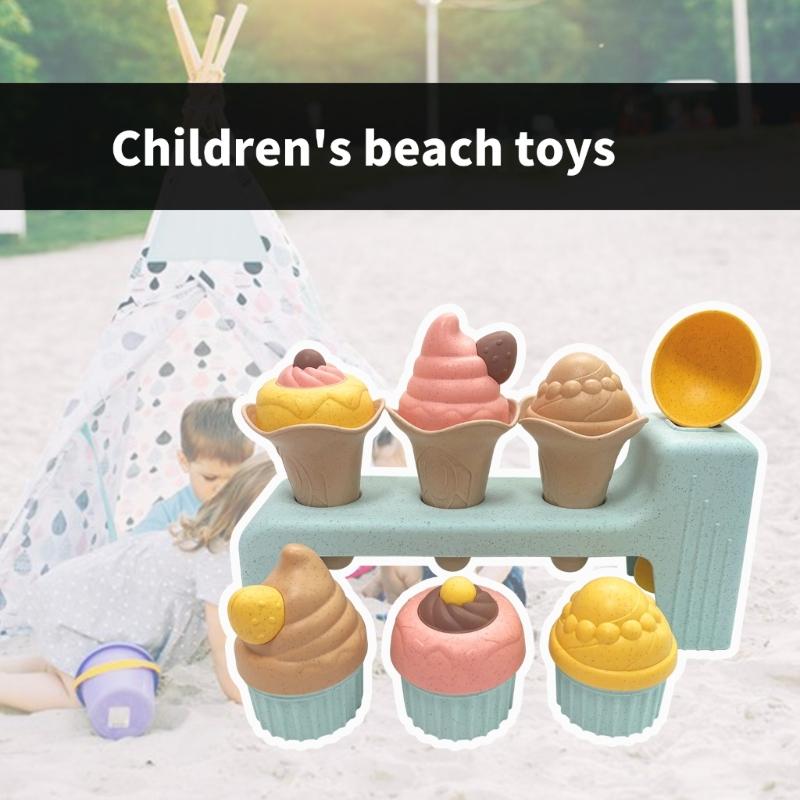 Sand Play Set For Children With Colorful Ice Cream Moulding Tool Sustainable Wheat Straw Beach Sand Toy for Kids Holiday
