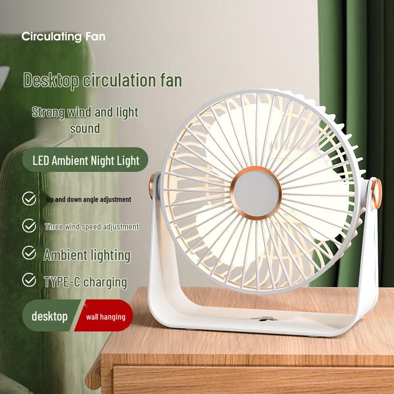 Portable USB Desktop Fan with U-shaped LED Light for Strong Wind Circulation