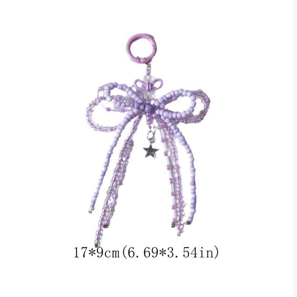Plaid Pearl Bow Key Ring Zinc Zinc Alloy Y2k Bag Pendant Versatile Bowknot Keychain  Hanging Accessories