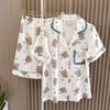 Japanese Style Bear Print Silk Touch Pajamas Women's Summer Cartoon Short Sleeve Shorts Thin Student Cool Home Wear