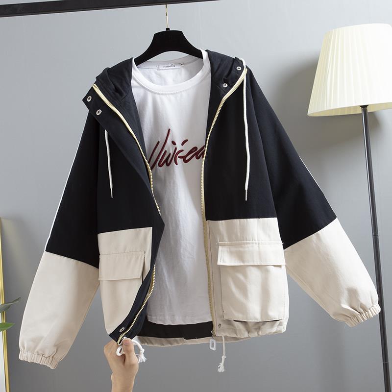 Women Windbreaker Spring Autumn Hooded Coat Fashion Trench Coat Elegant Jacket Top Loose Outwear