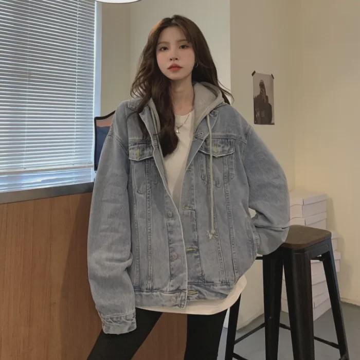Women's Light Hooded Denim Jacket - Spring/Autumn 2025 Korean Style, Casual Loose Fit