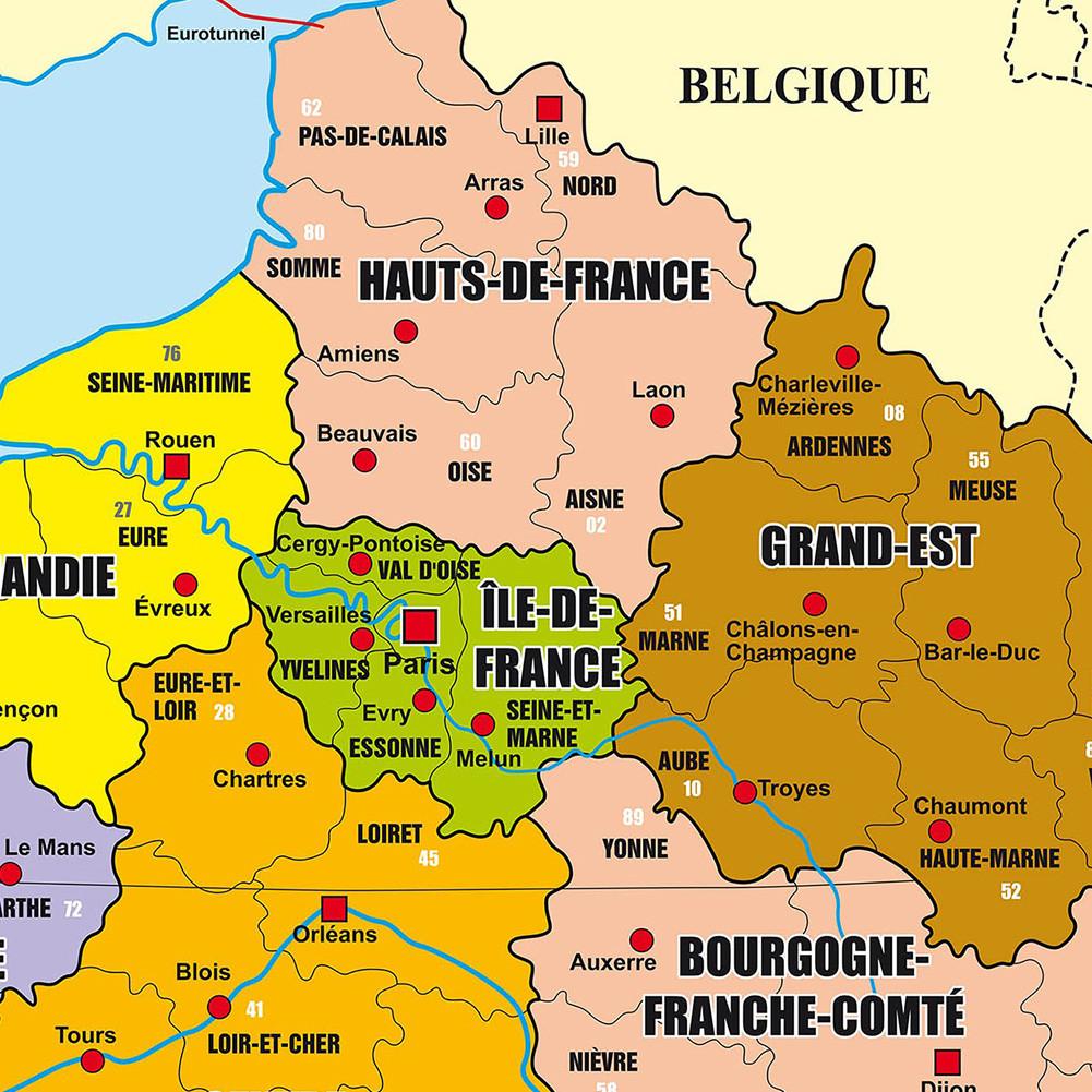 French Series Map Background Cloth-French Administrative Map,Unframed Canvas Poster,Travel Information Chart,Wall Art Poster