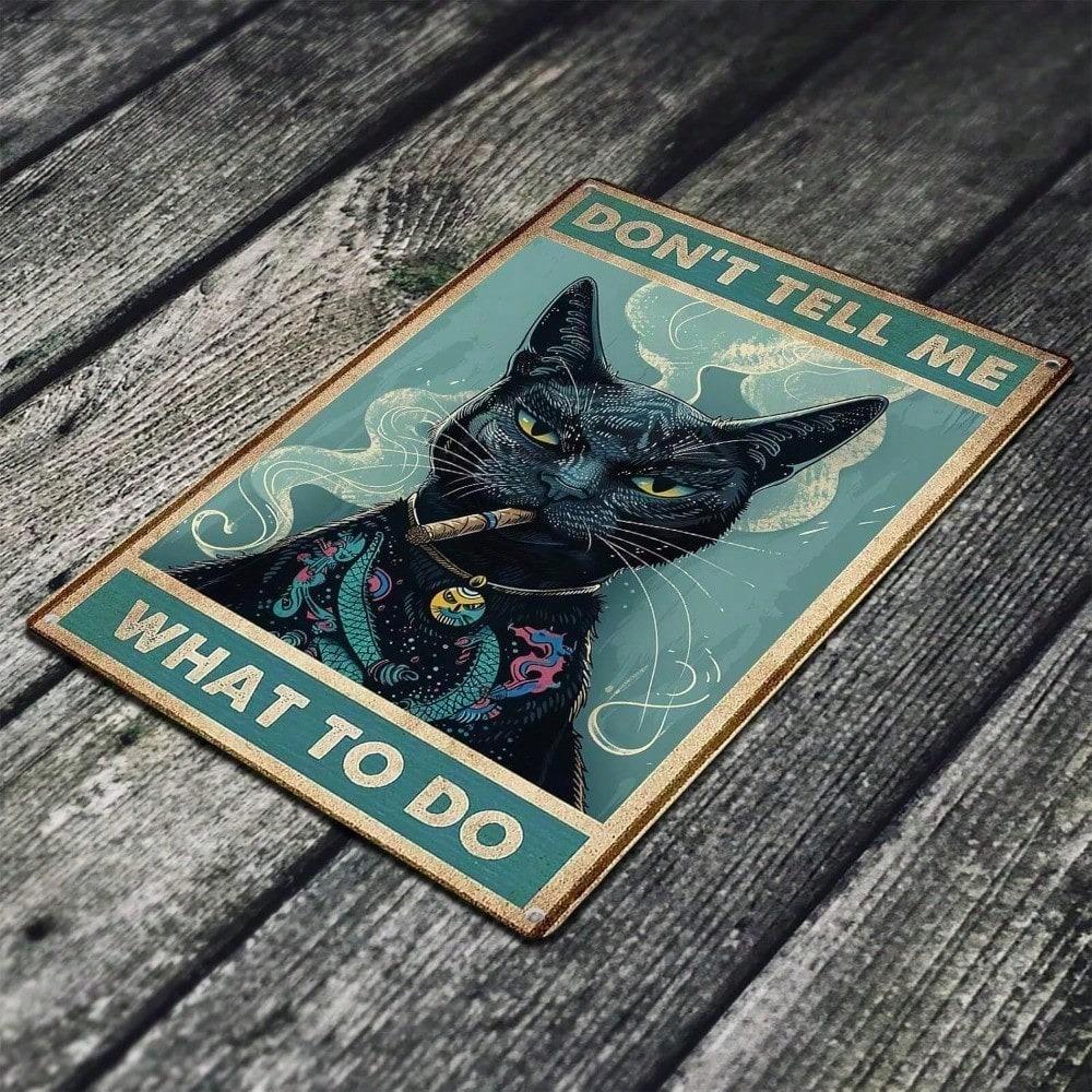 Vintage Black Cat Tin Sign Funny Garage Metal Wall Art Retro 8x12 Inch Plaque Cool Kitchen Home Decor
