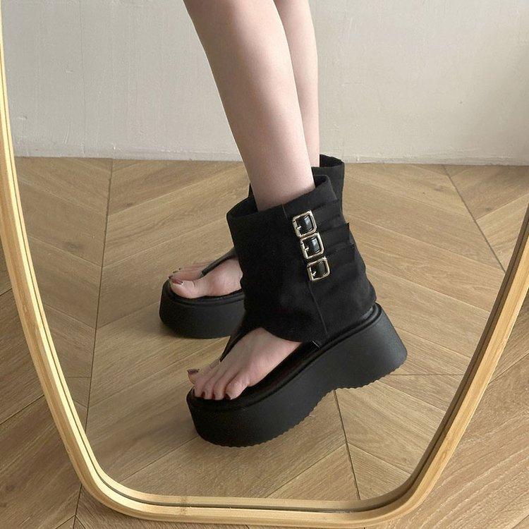 Thick-soled heightening open-toe cool boots Roman pant boots short boots summer new Martin boots locomotive boots sandals women's shoes