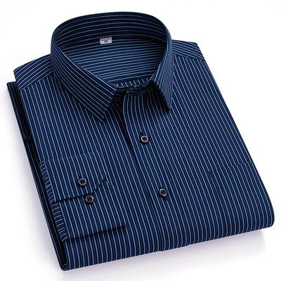 Men's Spread Collar Long Sleeve Striped Dress Shirt with Chest Pocket - Classic Business Formal for Office & Professional Wear