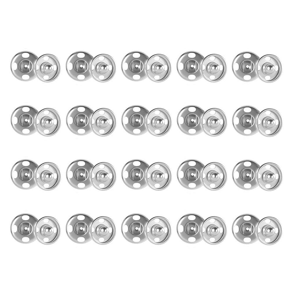 

20 Sets Sew-on Snap Buttons Metal Snap Fasteners Black Silver Press Studs for Clothes Bags Sewing DIY Crafting Invisible Buttons 12mm серебряный