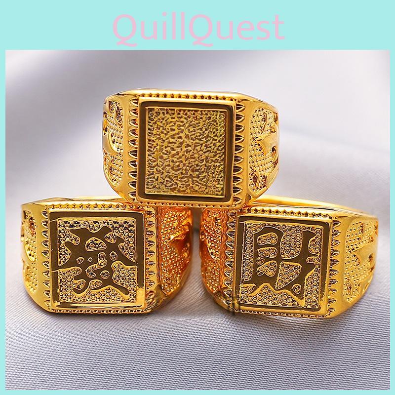 Sophisticated Square Lucky Wealth Ring For Men In Adjustable Gold Plated Elegant Style