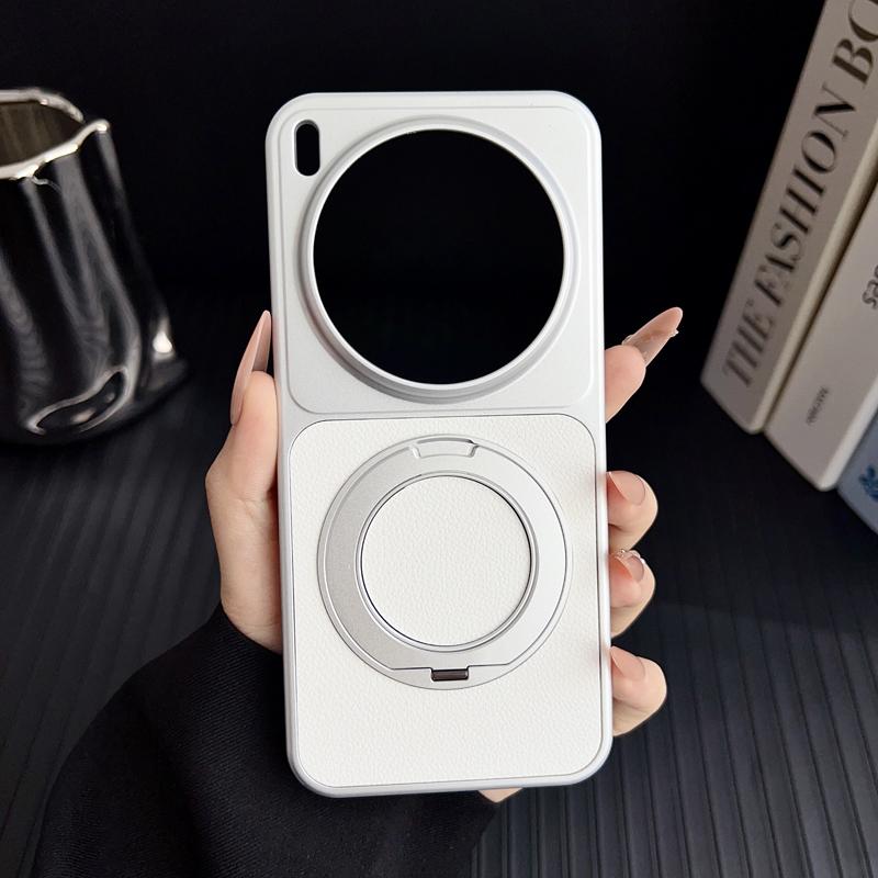 

For Vivo X200 X200S X300 Pro Case Litchi Grain Leather Strong Suction Metal Kickstand 360° Rotatable Spray Coating Hybrid Cover vivo X300 Pro