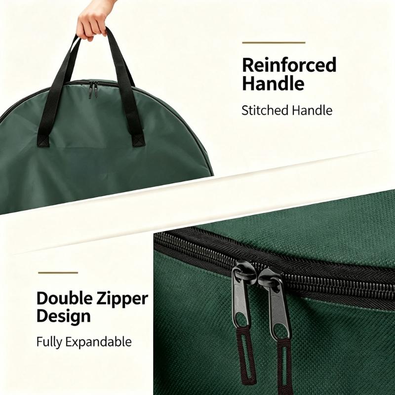 Round Wreath Storage Case, Fabric Holiday Bag with Wide Opening and Handle for Christmas Closet and Shelf Storage