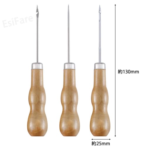 EsiFare Manual Awl (Set of 3) - Leather Awl, Wooden Awl, Sewing Awl, Handheld Sewing Machine Awl, Awl Tool, Hand Sewing Repair Tool, Handy Shoe Repair