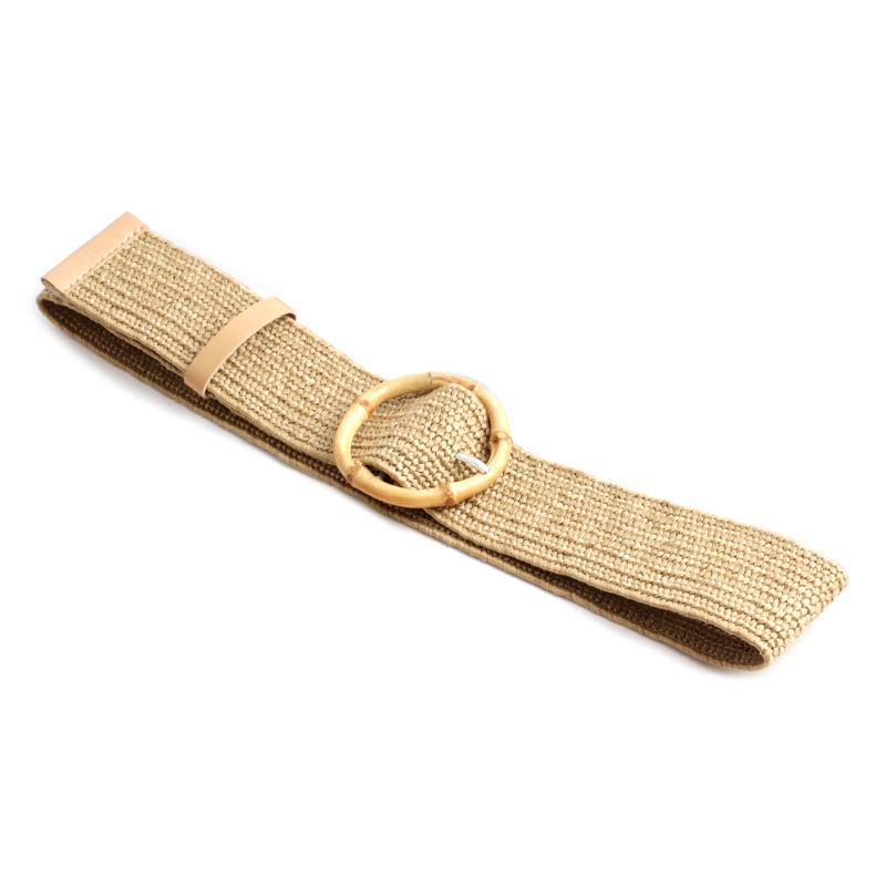 Summer Beach Pp Grass Woven Belt Women'S Square Buckle Round Buckle Simple Decorative Pin Buckle Waist Seal