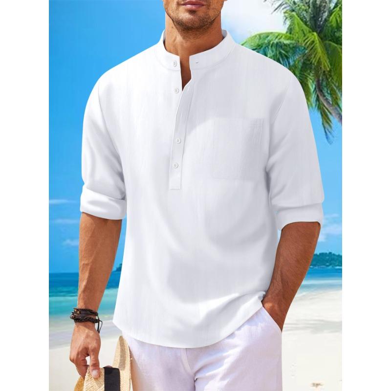Мужская вафельная рубашка-henley с коротким рукавом, воротником-стойкой и нагрудным карманом S белый