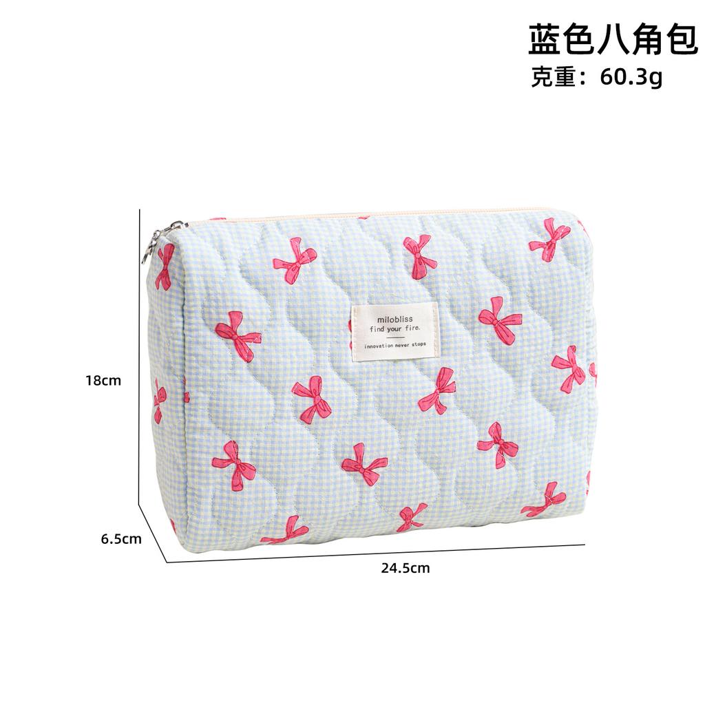Bow Print Pink Blue Cute Makeup Bag for Women Large Capacity Toiletry Pouch Cute High Quality Cosmetic Organizer Storage Case