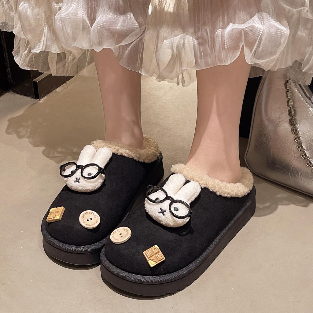 Cute cartoon accessories fluffy slippers women's autumn and winter new outer wear home cotton slippers warm cotton shoes