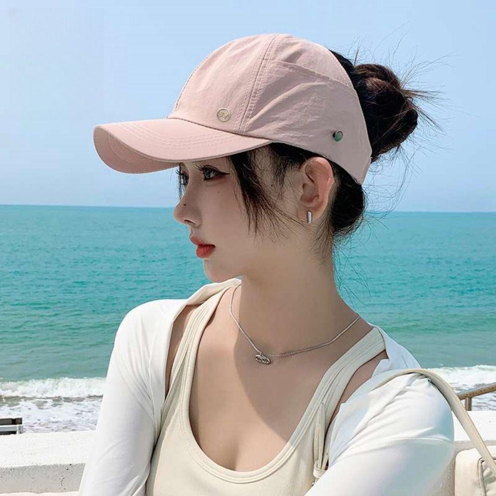 Quick-drying Women's Visor Hat Can Hang Masks UV Protection Baseball Cap Lightweight Simple Ponytail Sun Hat Outdoor Sports