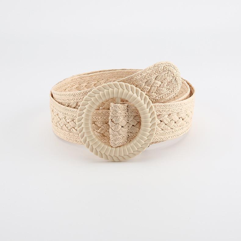 Simple And Versatile Woven Waist Belt With Round Buckle For Women