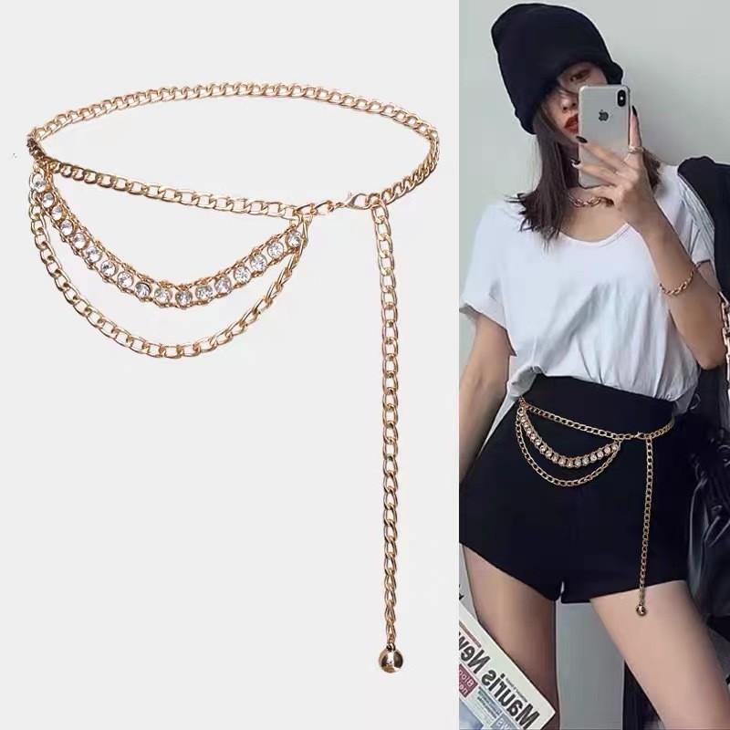 Womens Metal Waist Chain With Water Drip Rhinestones For Summer Festival Accessory