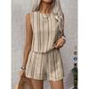 Modisches gestreiftes Print-Set für Damen, lässige O-Ausschnitt-Ärmellose Pullover-Tops, High-Waist-Shorts, Zweiteilige Sets für Damen, Sommer Neu