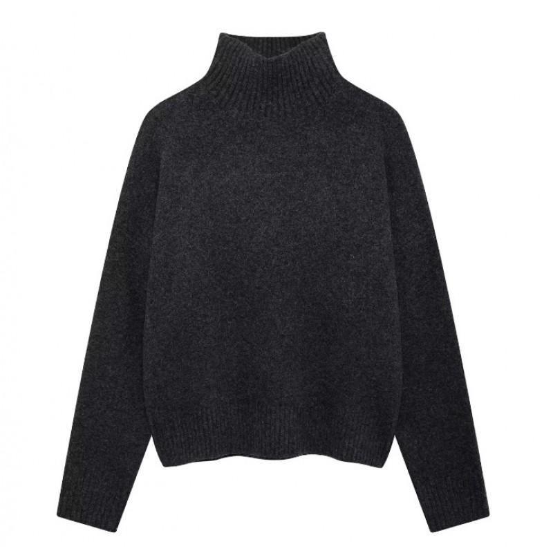 Womens High Neck Knit Sweater Loose Fit Solid Color Long Sleeve Pullover Winter