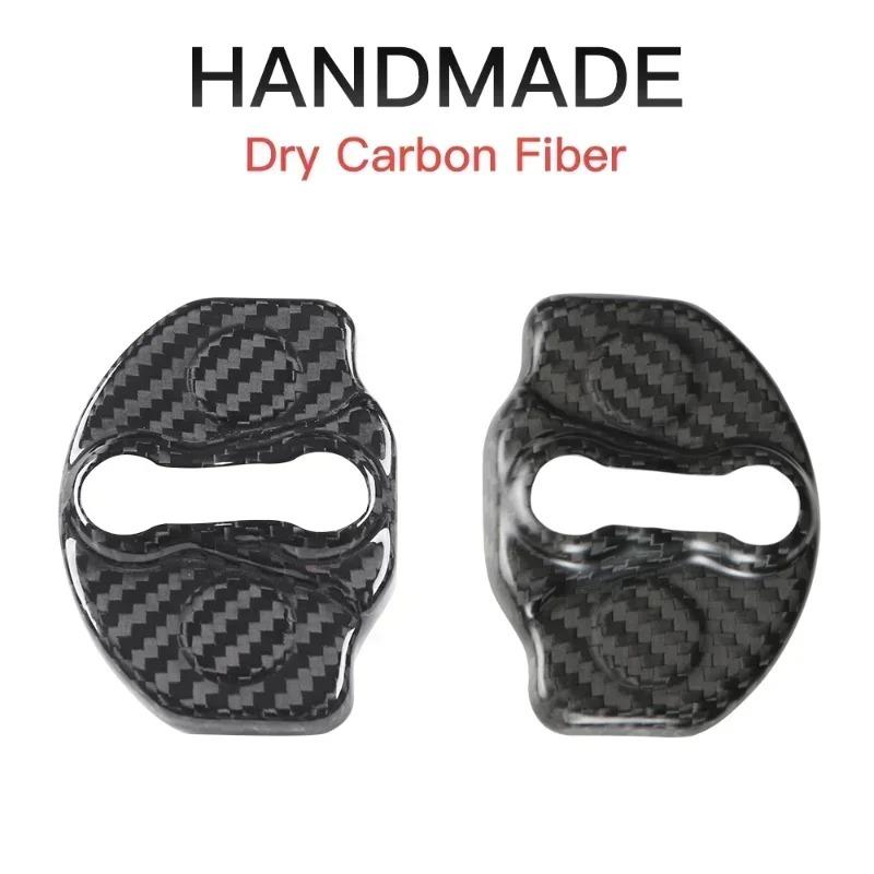 For Tesla Model Y 3 Interior Accessories Real Dry Carbon Fiber 4pcs Door Lock Buckle Protector Cover Latches Door Stopper Covers